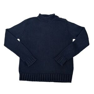 VINTAGE LAUREN RALPH LAUREN NAVY BLUE KNIT 4-BUTTON COLLARED SWEATER, SIZE L
